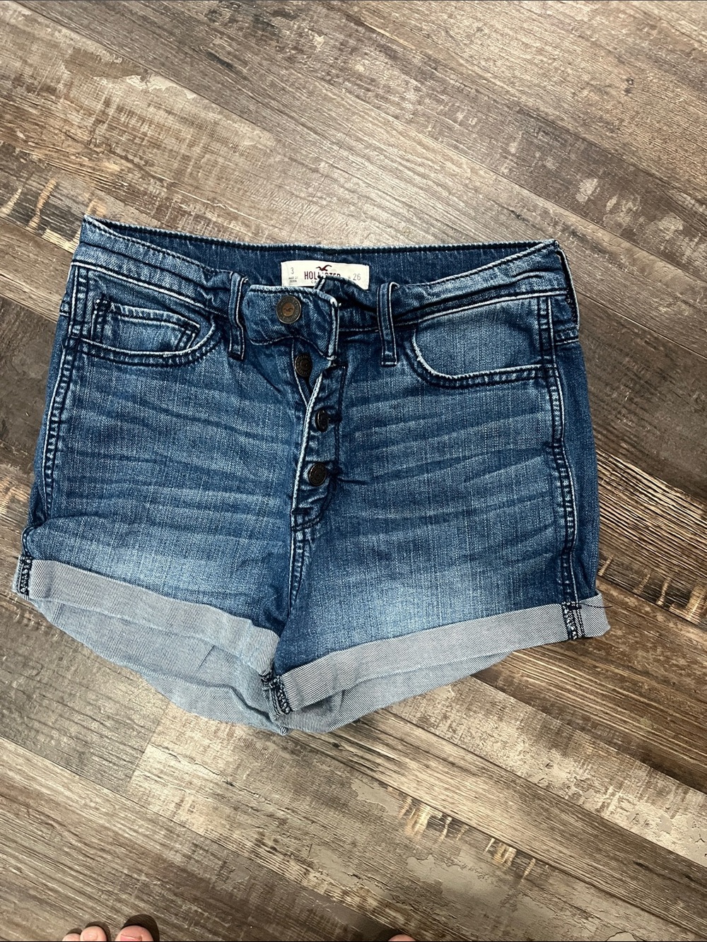 Hollister Button-Fly Rolled Hem Denim Shorts - Medium Blue
